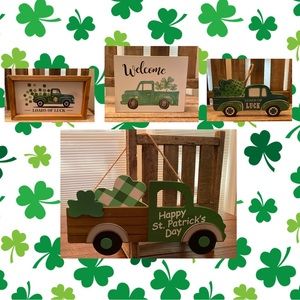 St. Patricks Day Shamrock Truck Decor Bundle, Farmhouse Happy St. Patrick’s Day